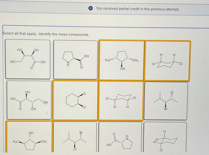 Select all that apply. identify the meso compounds