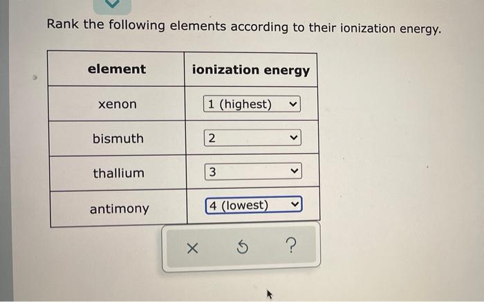 Rank elements following ionization energy according chegg solved choose their element bromine transcribed problem text been show has