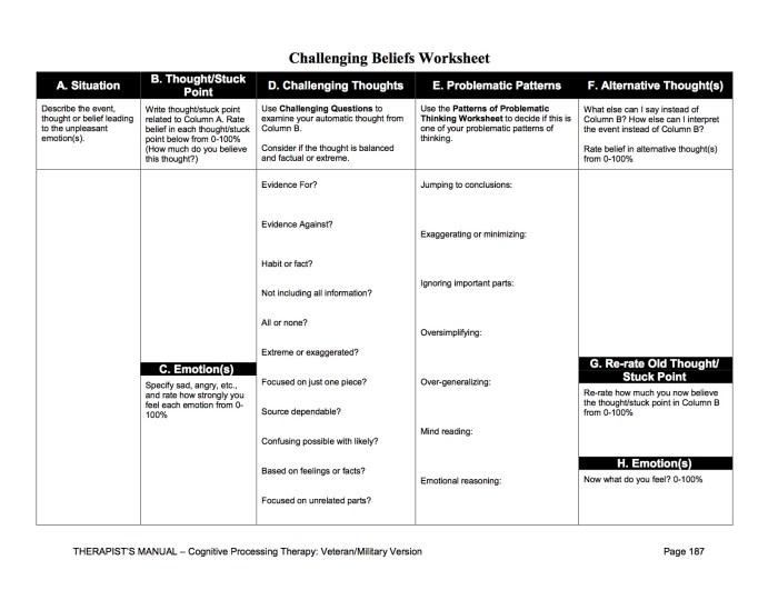 Challenging questions worksheet cognitive processing therapy