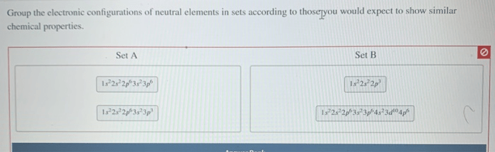 Group the electronic configurations of neutral elements in sets