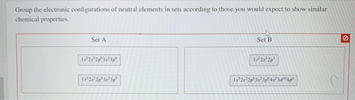 Group the electronic configurations of neutral elements in sets